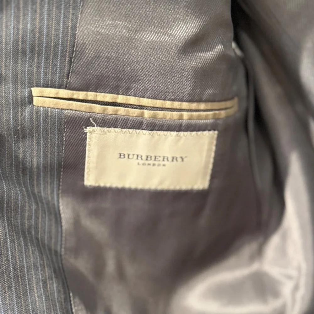 Burberry London‎ Men's Gray Pinstripe Wool Blazer Suit Jacket Size 38 Reg